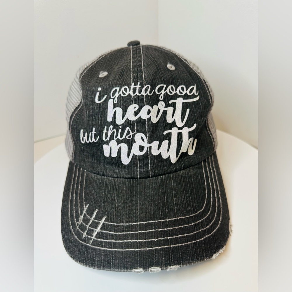 Women's I've Got A Good Heart But This Mouth Distressed Trucker Baseball Cap Hat
